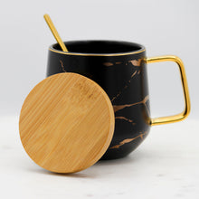 Load image into Gallery viewer, Marble Mug with Bamboo Lid and Gold Spoon