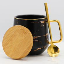 Load image into Gallery viewer, Marble Mug with Bamboo Lid and Gold Spoon