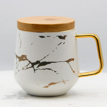 Load image into Gallery viewer, Marble Mug with Bamboo Lid and Gold Spoon