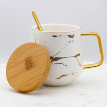 Load image into Gallery viewer, Marble Mug with Bamboo Lid and Gold Spoon