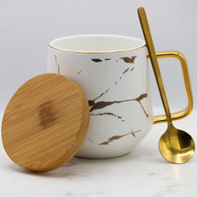 Load image into Gallery viewer, Marble Mug with Bamboo Lid and Gold Spoon