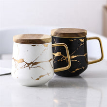 Load image into Gallery viewer, Marble Mug with Bamboo Lid and Gold Spoon