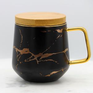 Marble Mug with Bamboo Lid and Gold Spoon