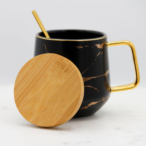 Marble Mug with Bamboo Lid and Gold Spoon