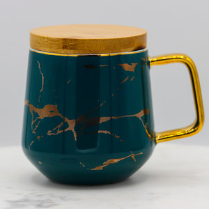 Marble Mug with Bamboo Lid and Gold Spoon