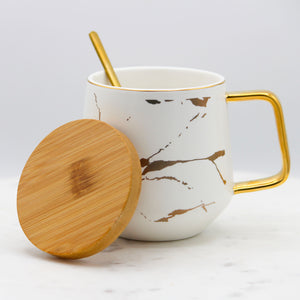 Marble Mug with Bamboo Lid and Gold Spoon