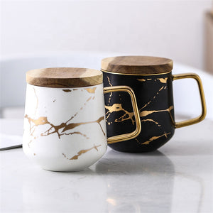 Marble Mug with Bamboo Lid and Gold Spoon